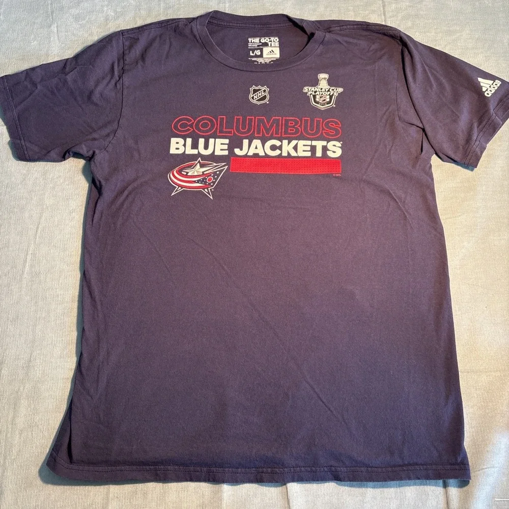 Adidas Columbus Blue Jackets Stanley Cup Playoffs 2018 Shirt Mens Large Navy L